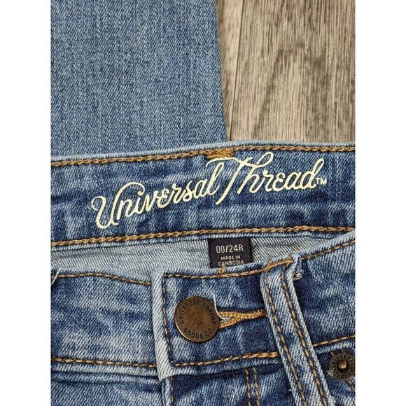 (3/$35) Universal Thread Size 00 / 24 R Cuffed Distressed Mid Rise Skinny Jeans - Picture 4 of 11